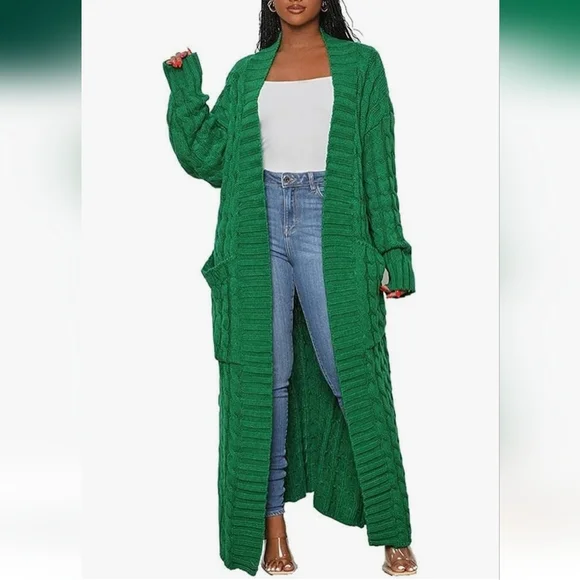 Green Chunky long cardigan - Picture 2 of 4